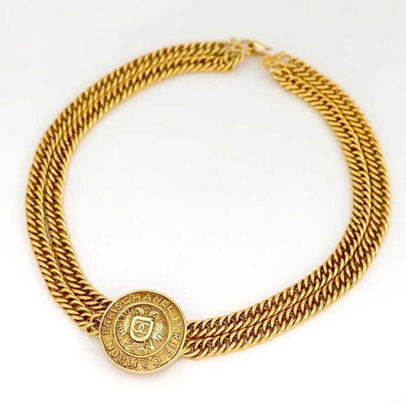 CHANEL 31 Rue Cambon PARIS Round Double Chain Necklace 16&#034; Gold Tone Auth # - Picture 1 of 5